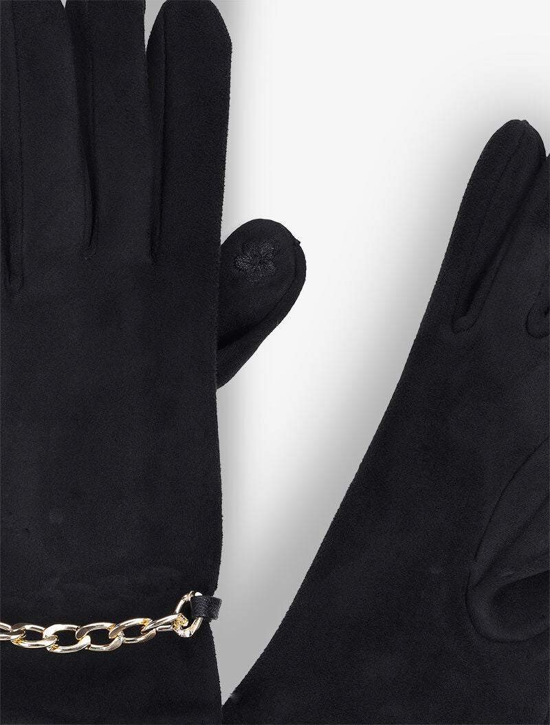Gants en suédine à détail chaîne - Noir - 2
