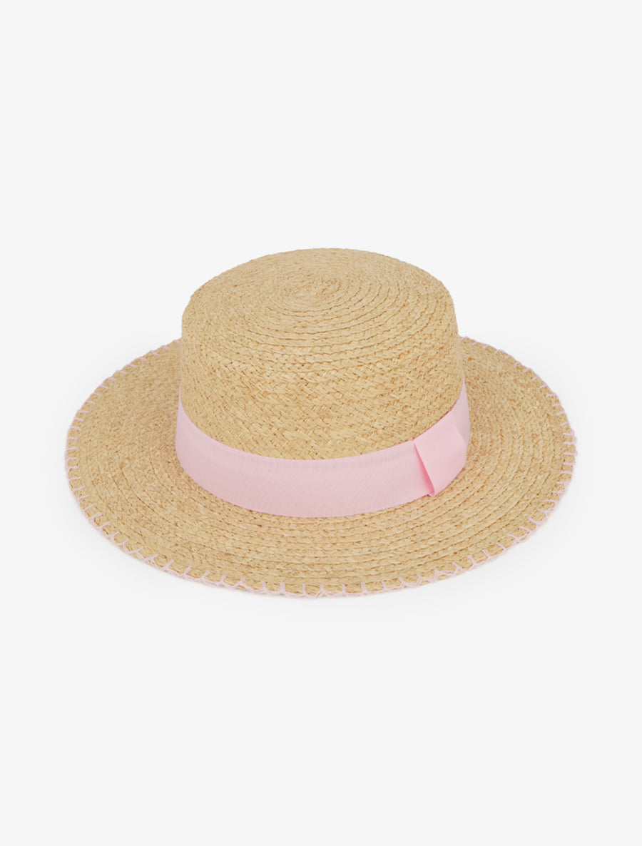 Chapeau en raphia style canotier - Rose - 1