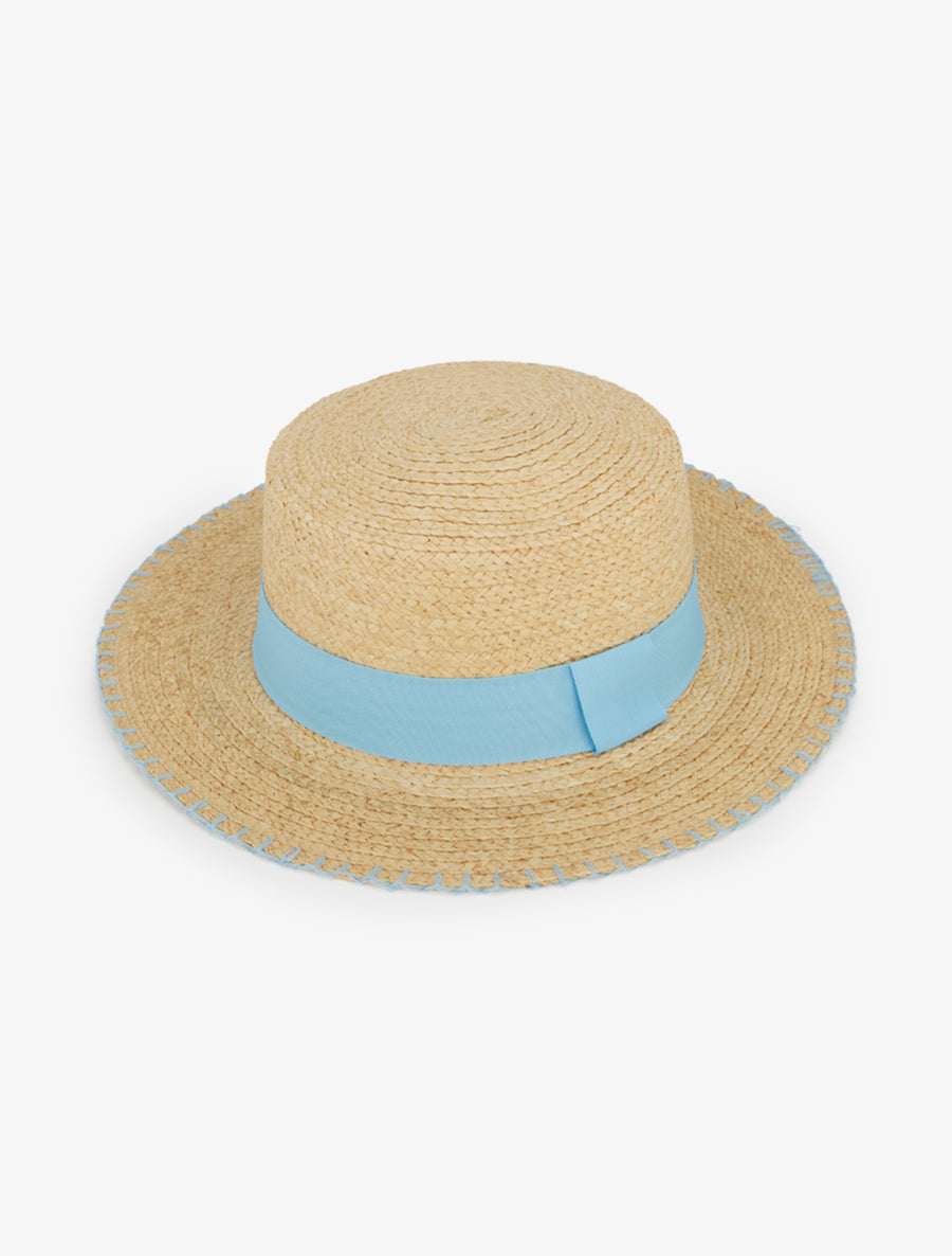 Chapeau en raphia style canotier - Bleu ciel - 1