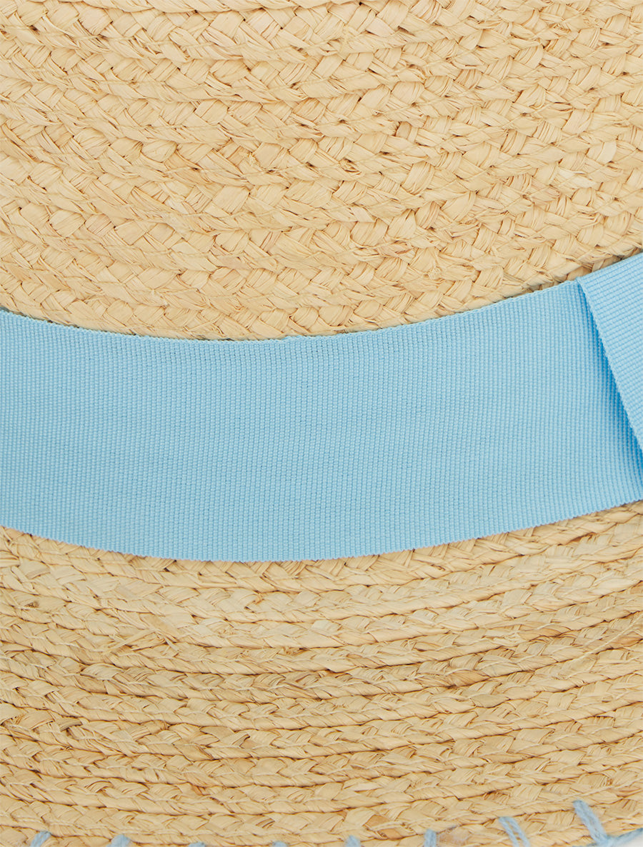 Chapeau en raphia style canotier - Bleu ciel - 2