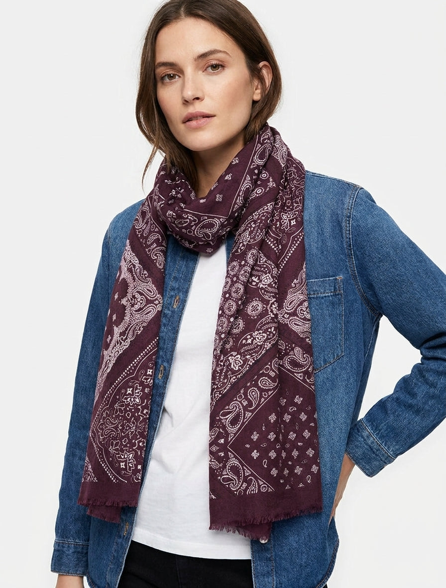 Sciarpa stampata bandana in misto cotone - Feccia di vino