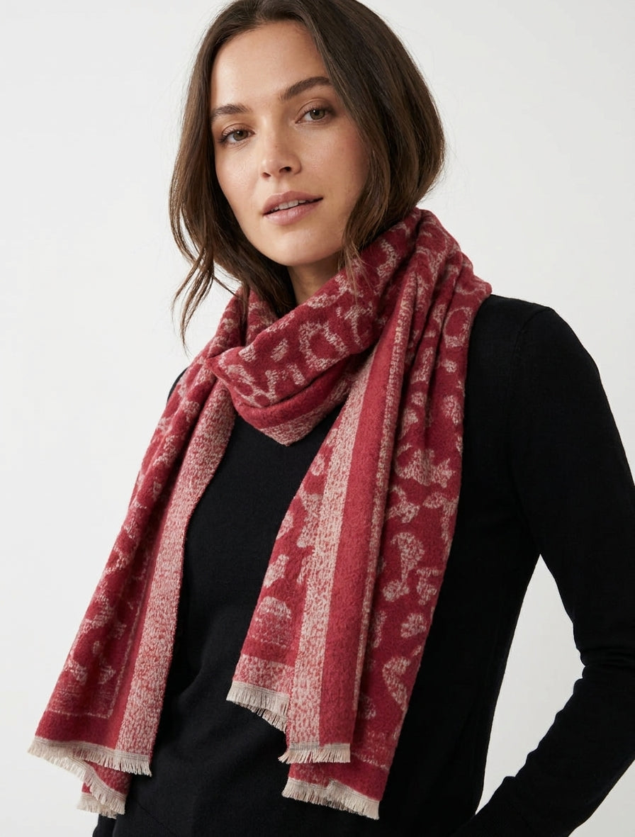 Sciarpa imbottita con motivo leopardato - Bordeaux