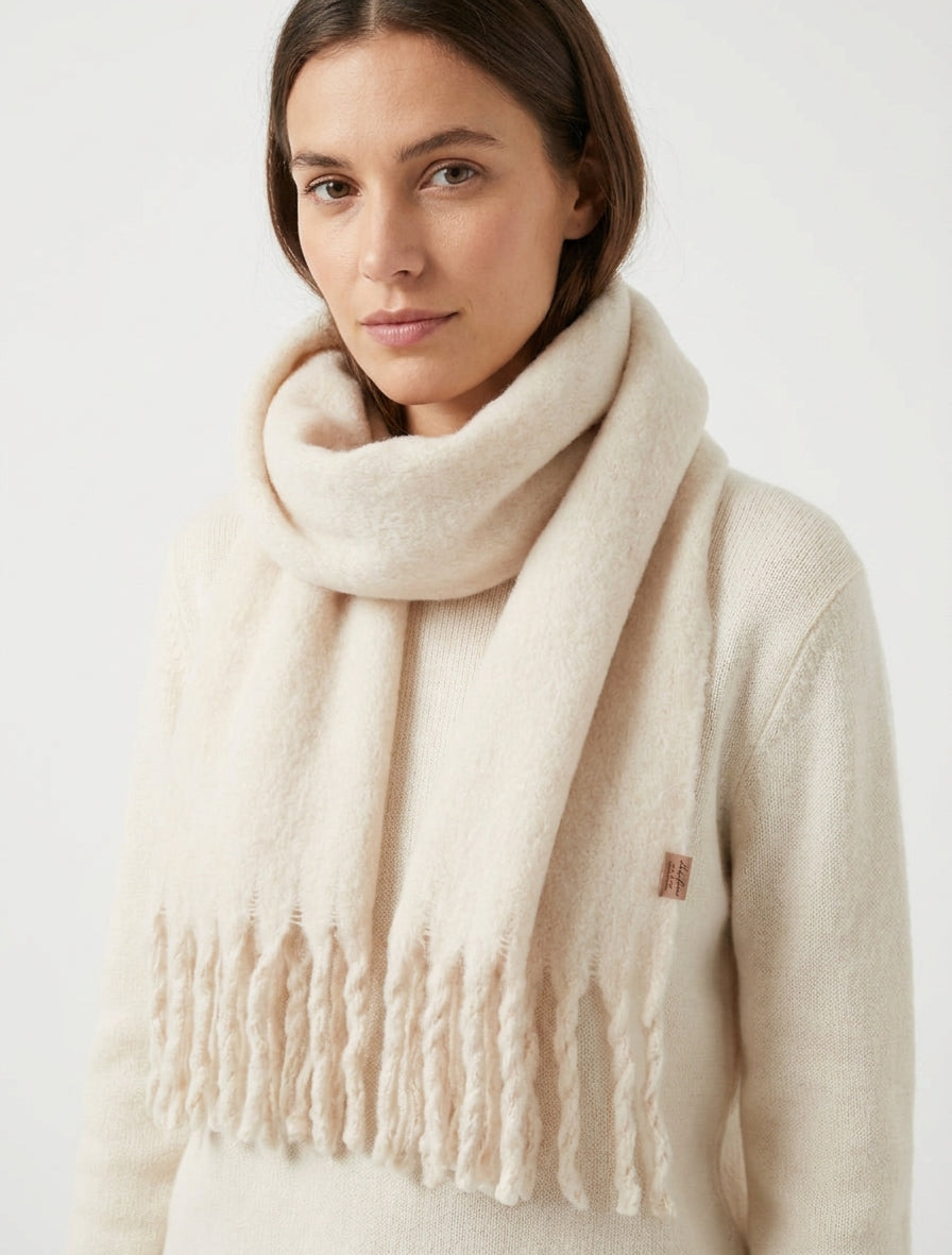 Sciarpa in lana soffice con frange - Beige