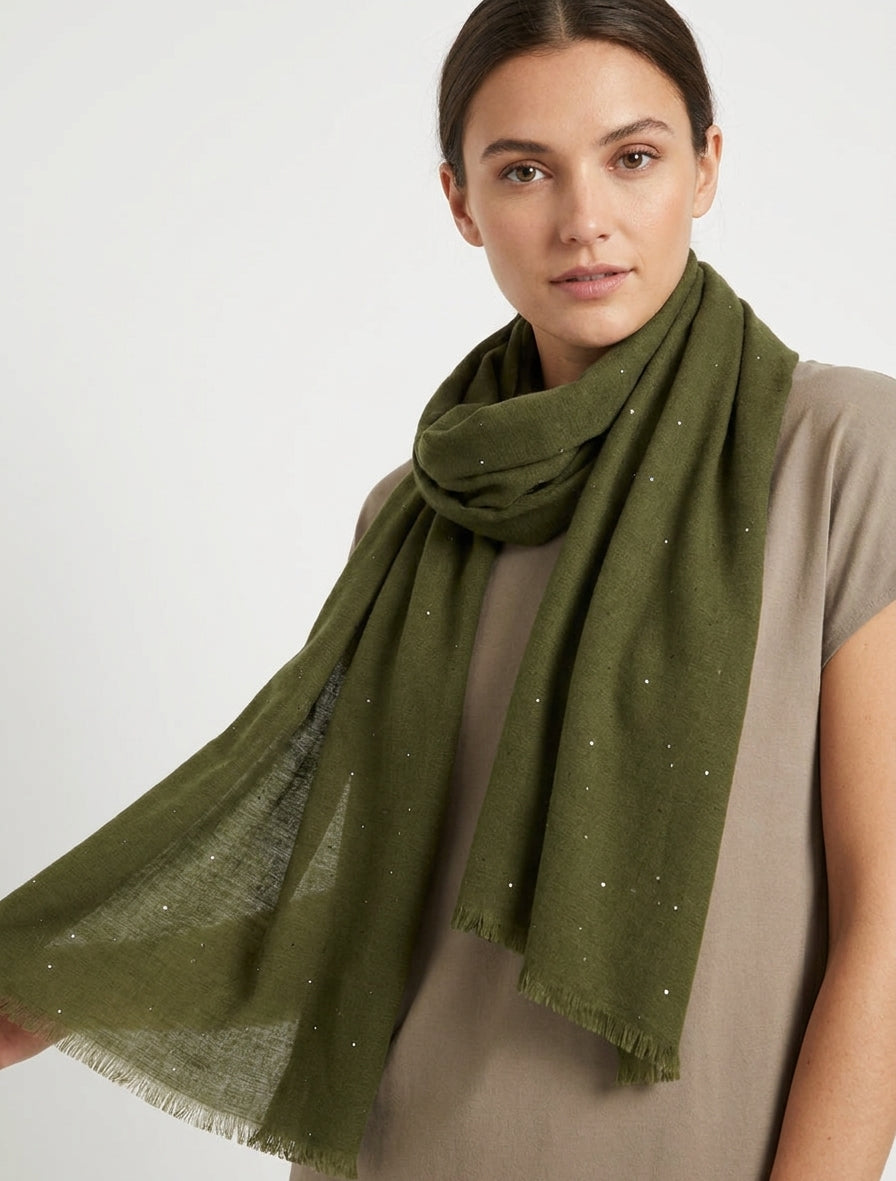 Sciarpa in cotone misto con paillettes - Cachi