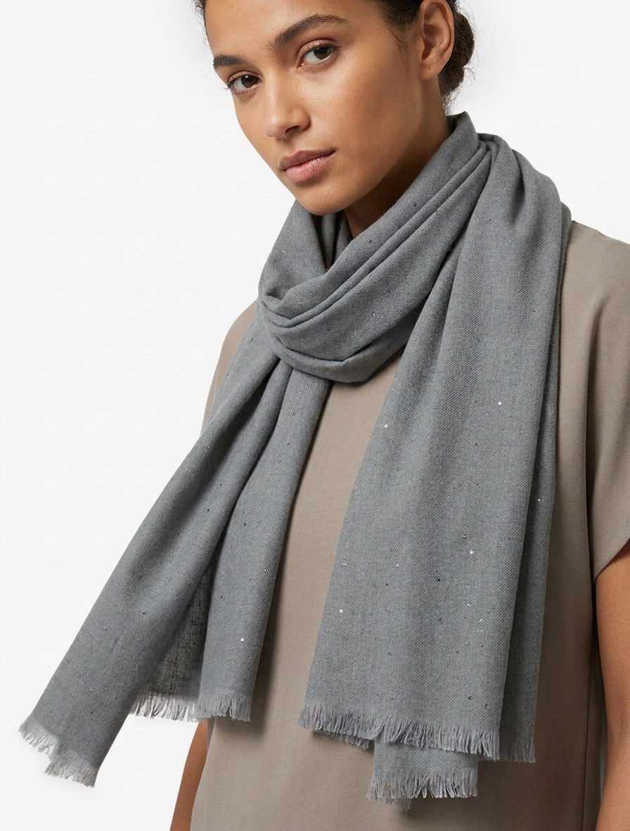 Sciarpa in cotone misto con paillettes - Grigio