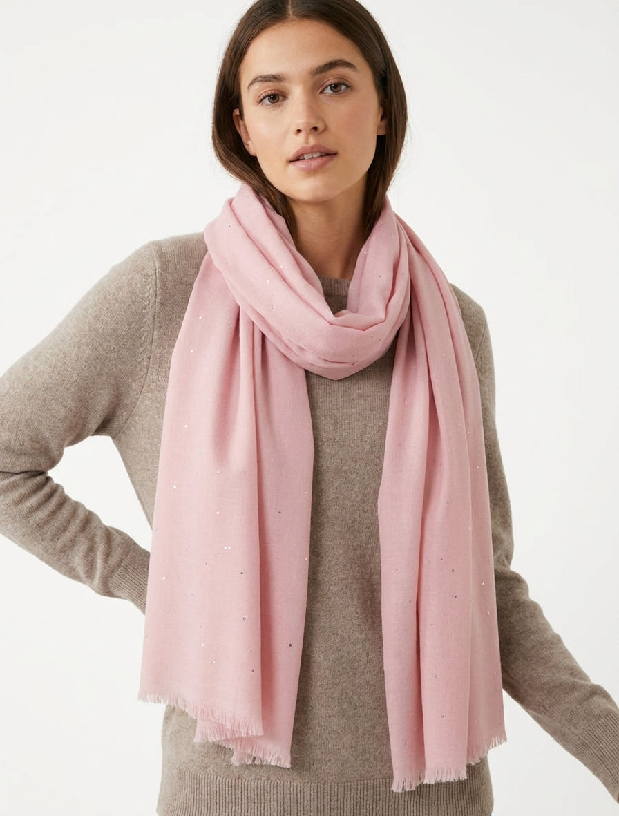Sciarpa in cotone misto con paillettes - Rosa