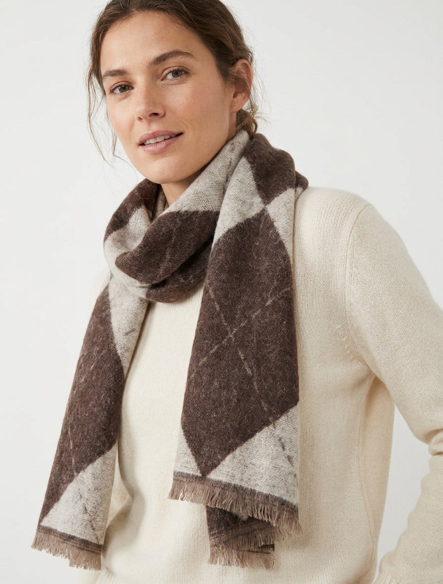 Sciarpa in misto cashmere con stampa a rombi - Marrone