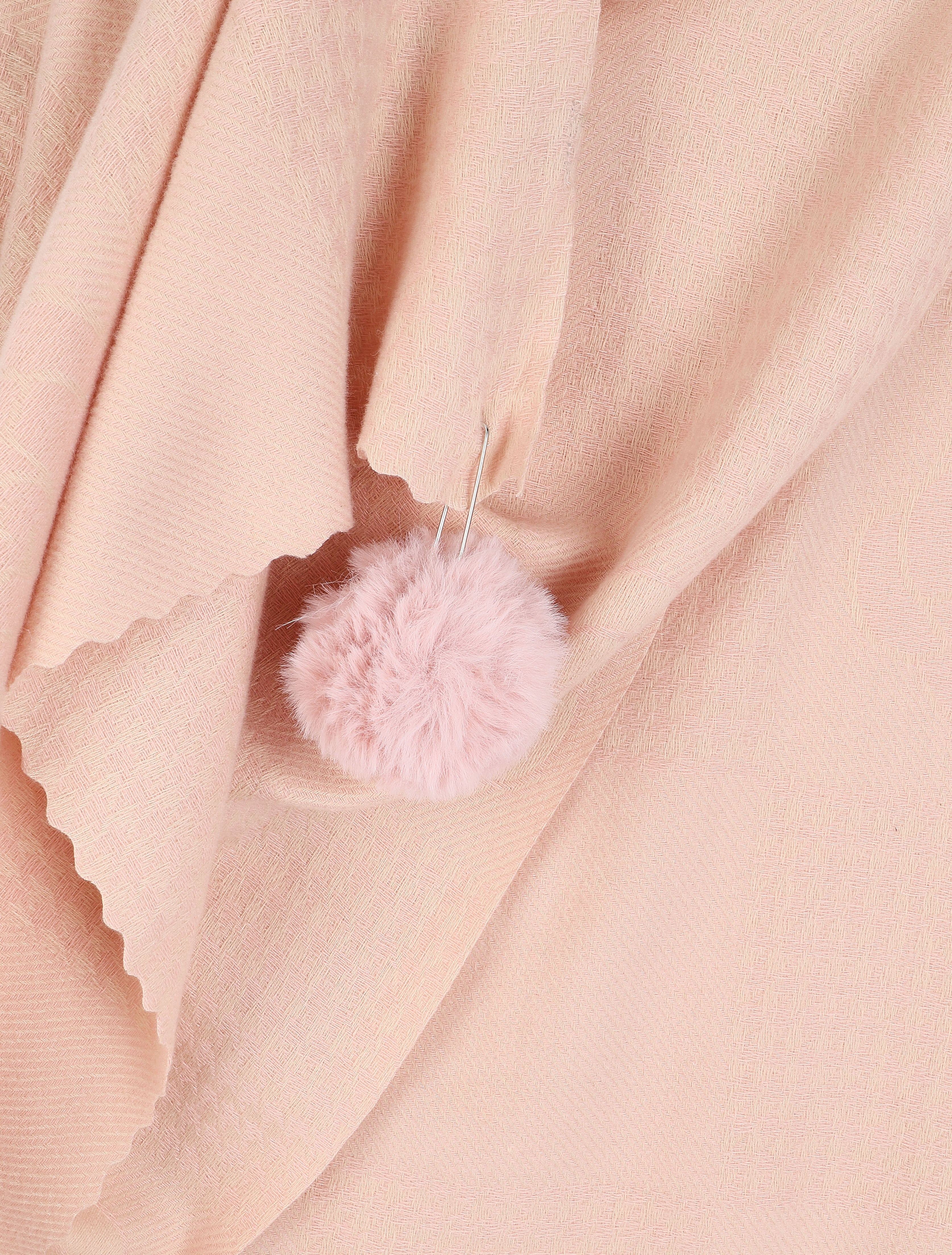 Echarpe à pompons et motif roses - Rose poudré - 3