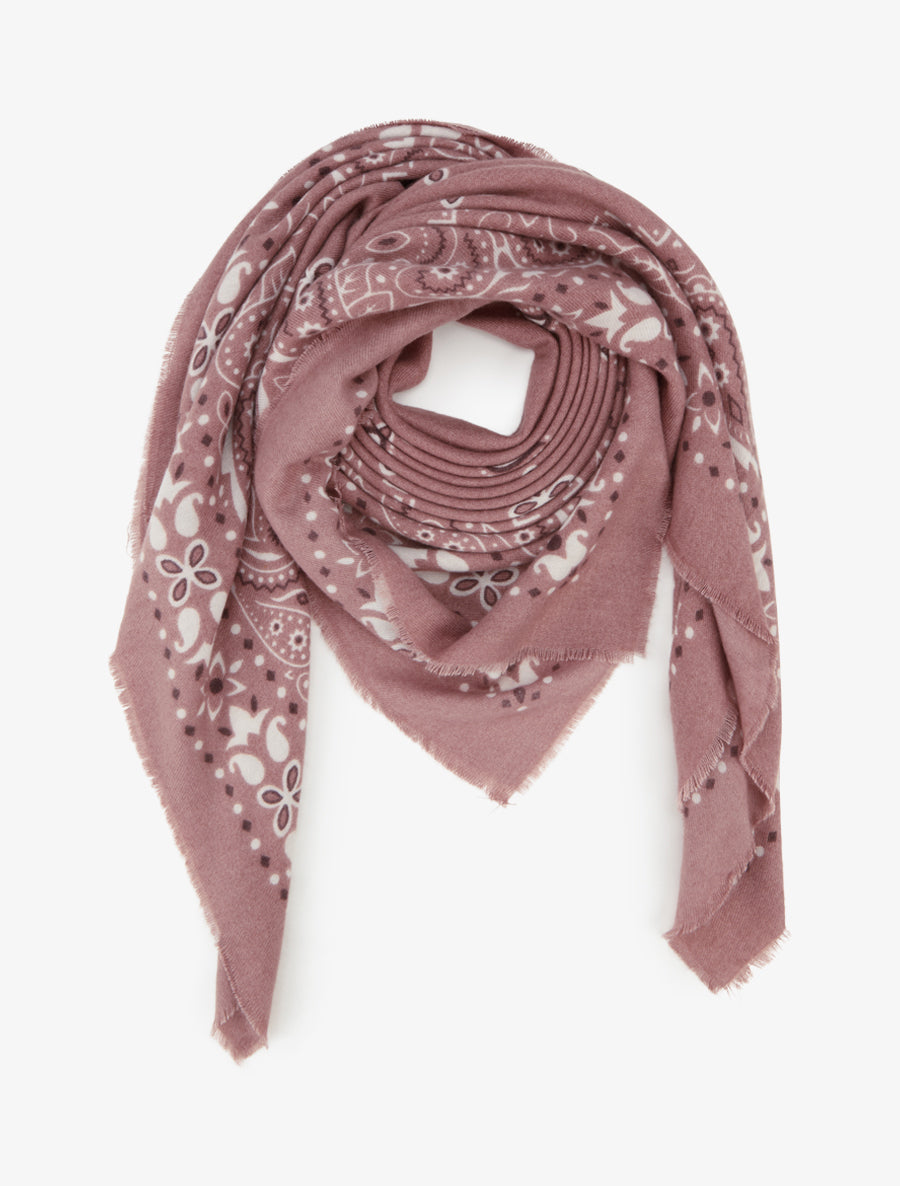 Foulard imprimé paisley à bords effilochés - Vieux rose - 1