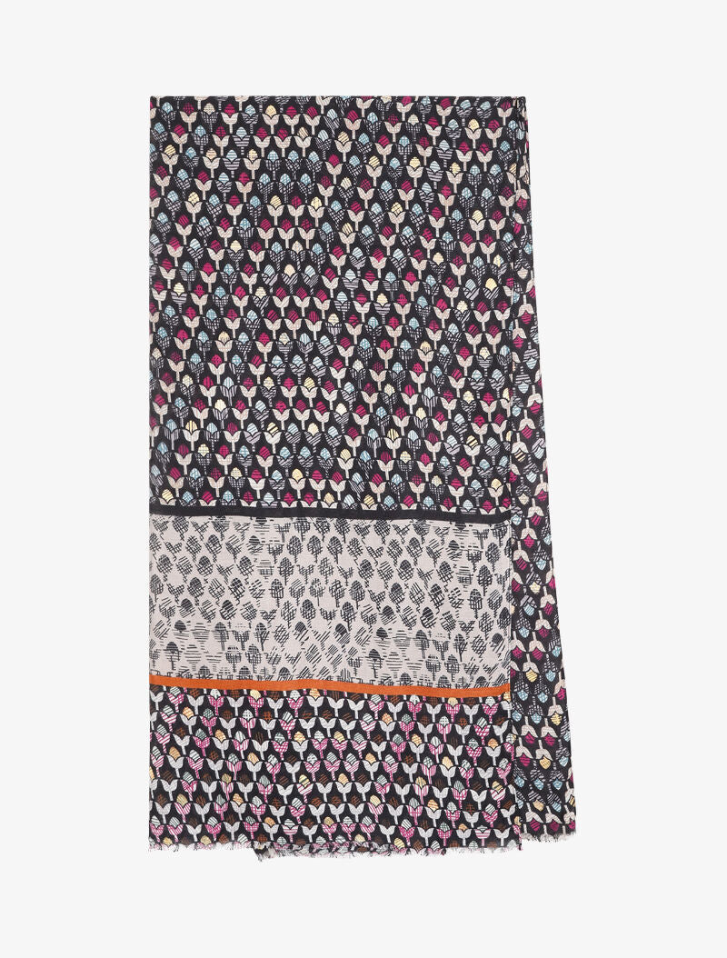 Foulard à imprimé tulipes graphiques irisées - Noir - 2