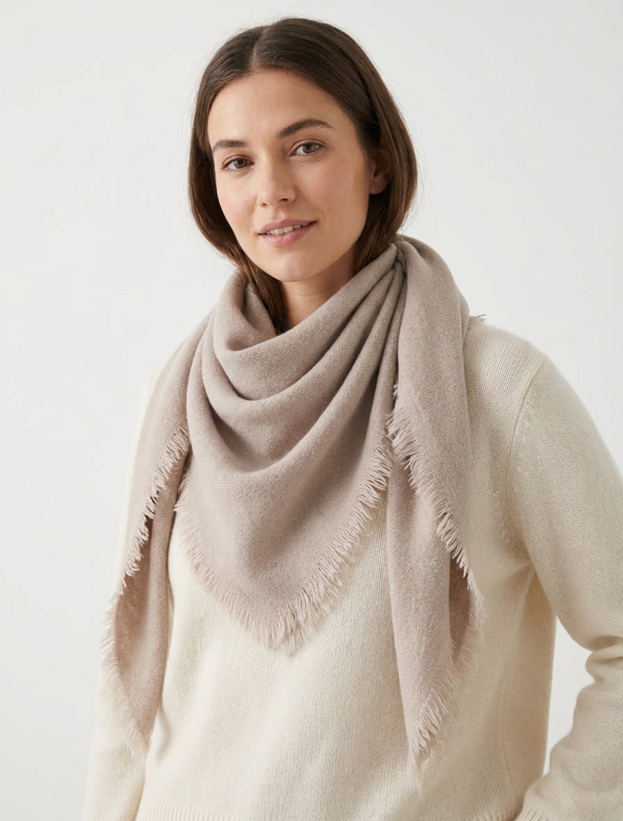 Sciarpa unita con bordi sfrangiati - Beige