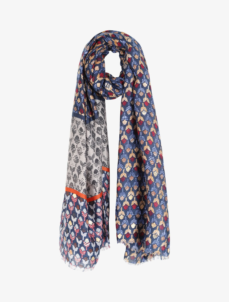 Foulard à imprimé tulipes graphiques irisées - Bleu - 4