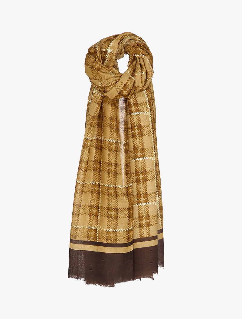 Foulard à carreaux et détails lamés - Camel - 1