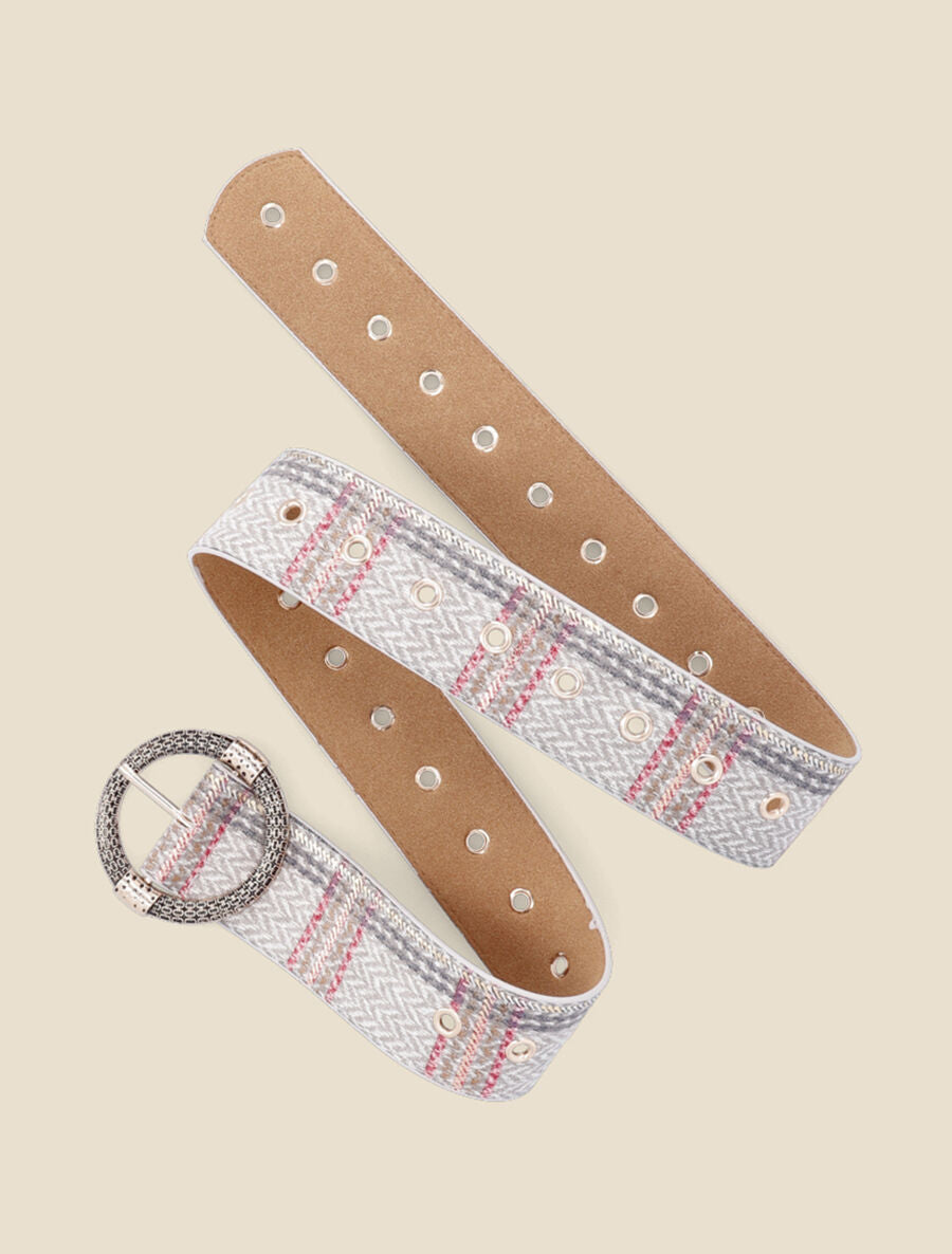 Ceinture en suédine imprimé à carreaux irisé - Gris clair - 1