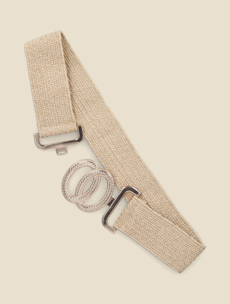 Ceinture style raphia à boucle stylisée à crochet - Taupe - 1