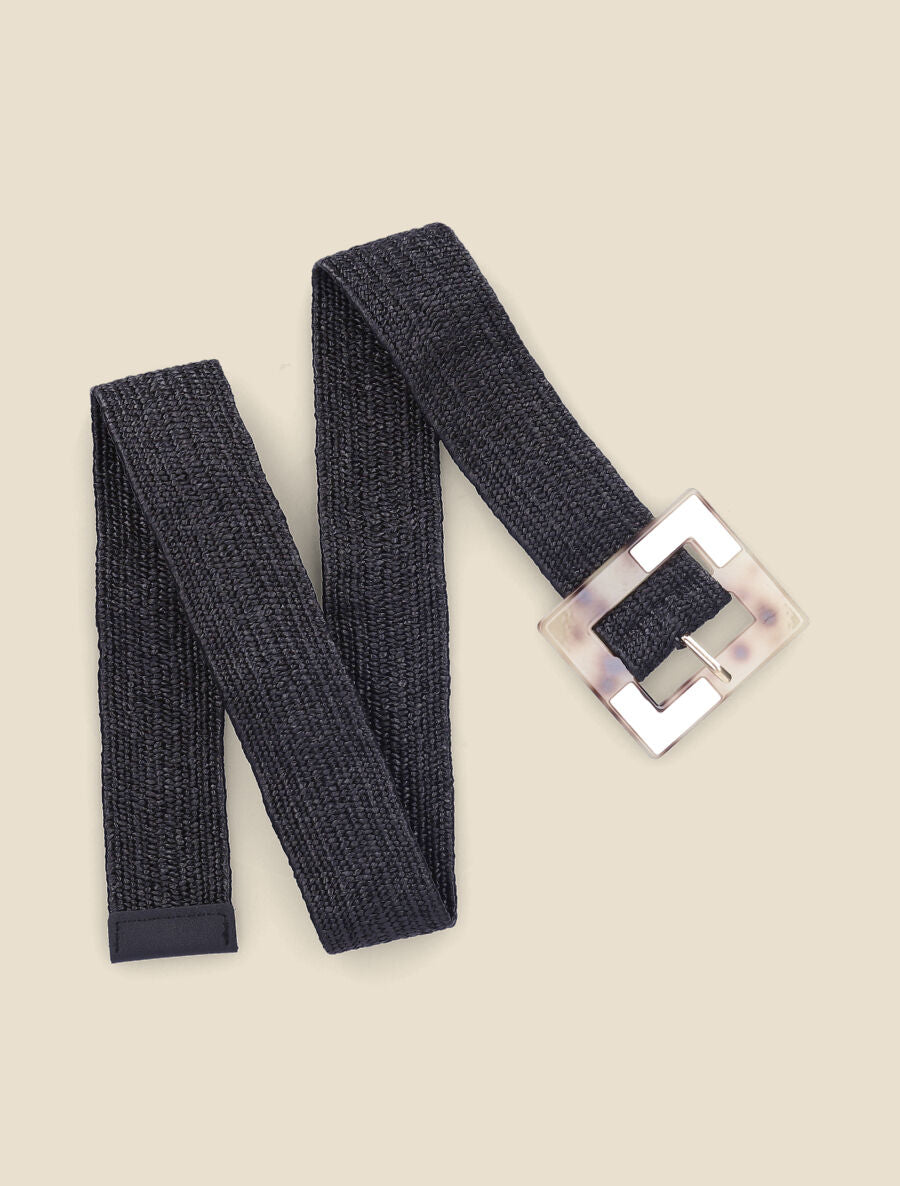 Ceinture style raphia à boucle à motif léopard - Noir - 1