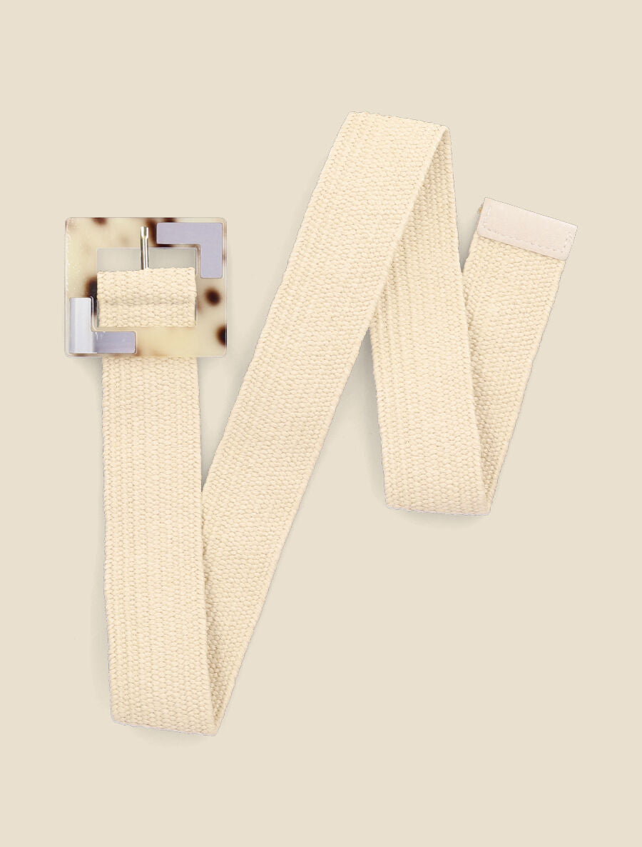 Ceinture style raphia à boucle à motif léopard - Beige - 2