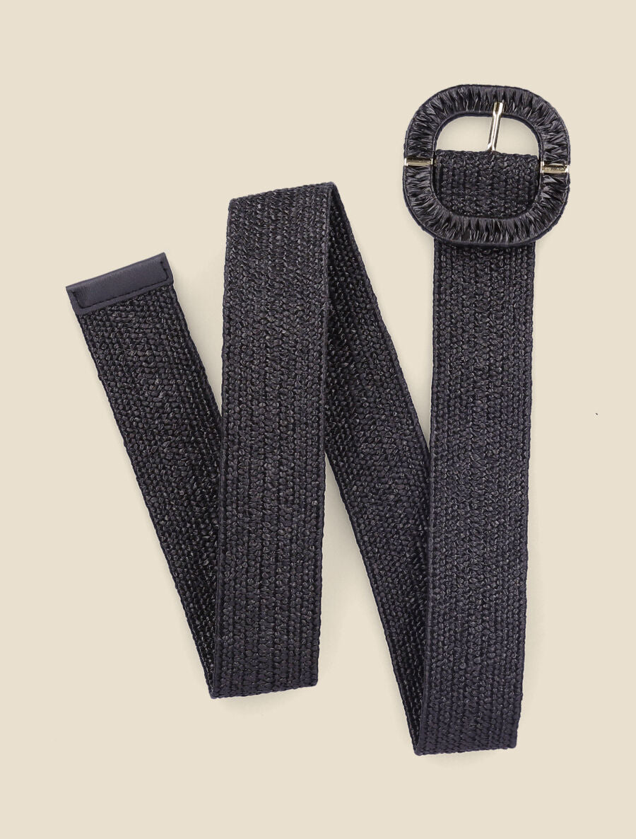 Ceinture style raphia à boucle à ardillon - Noir - 1