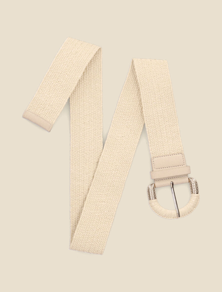 Ceinture style raphia à boucle bimatière - Beige - 1