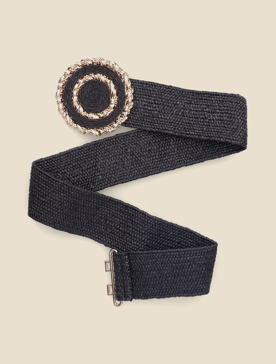 Ceinture style raphia à boucle ronde plate - Noir - 1