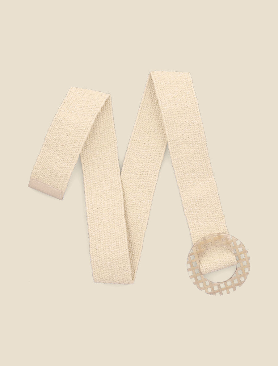 Ceinture style raphia à boucle ronde graphique - Beige - 1
