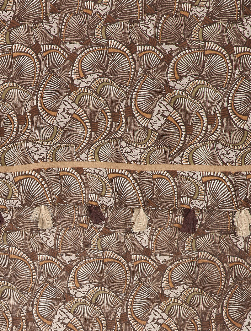 Foulard à imprimé éventails et bords à pompons - Taupe - 2