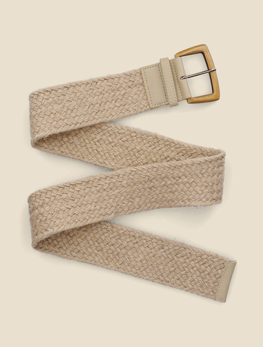Ceinture en raphia à boucle en bois - Taupe - 2