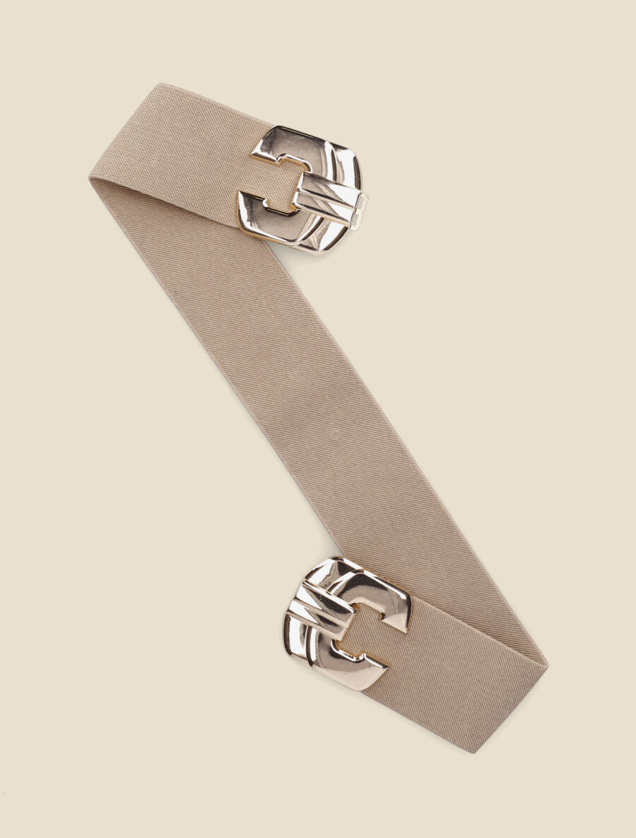 Ceinture élastiquée à boucle en croix stylisée - Taupe - 1