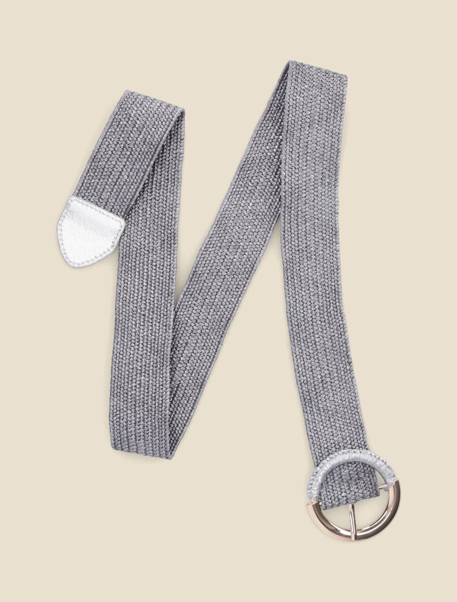Ceinture en raphia à boucle ronde bimatière - Gris - 2