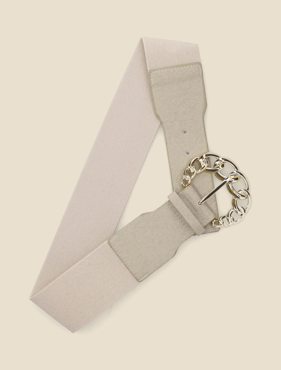 Ceinture élastiquée à boucle style chaîne - Beige - 1