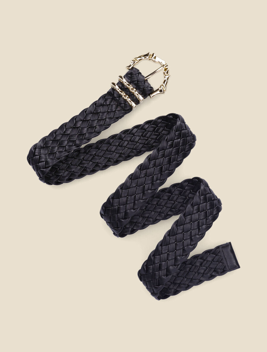 Ceinture en simili tressé à boucle style bambou - Noir - 1