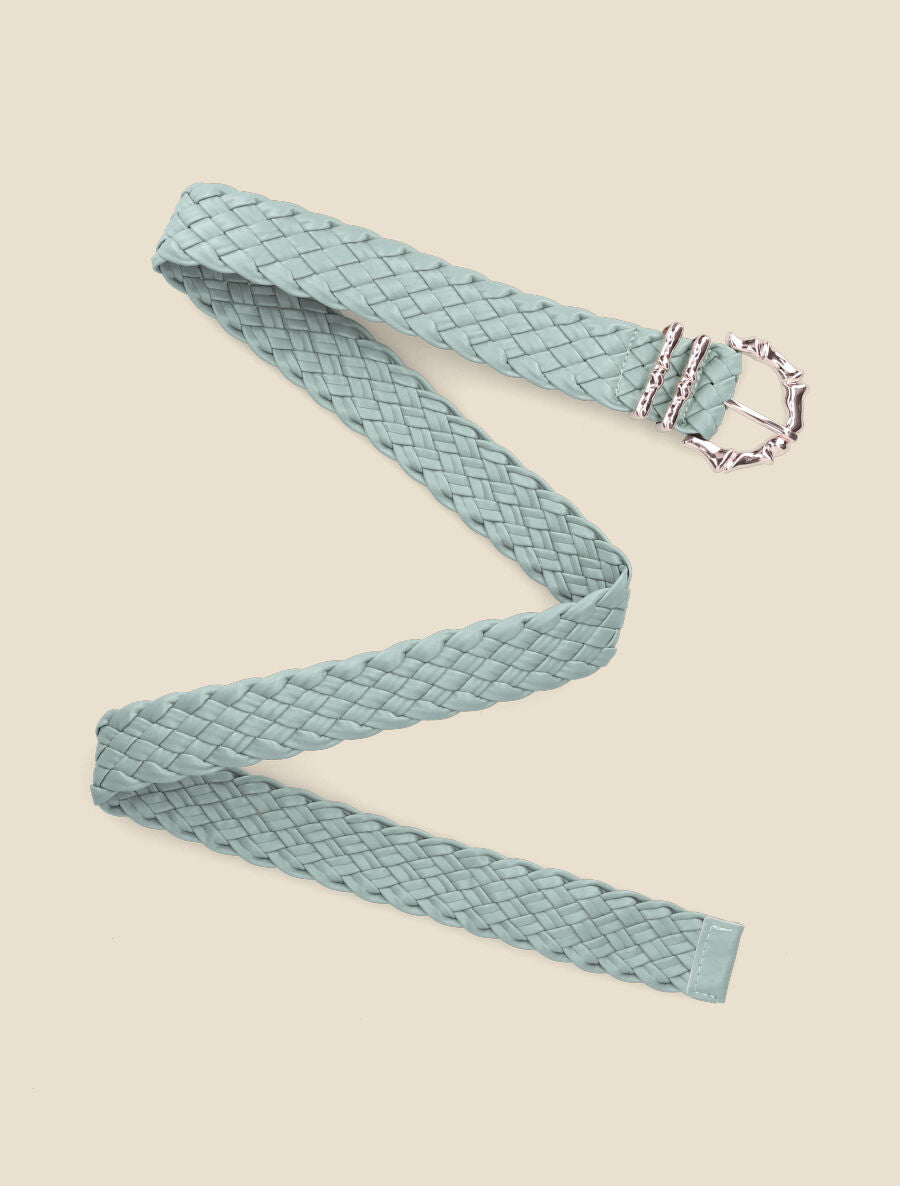 Ceinture en simili tressé à boucle style bambou - Vert d&