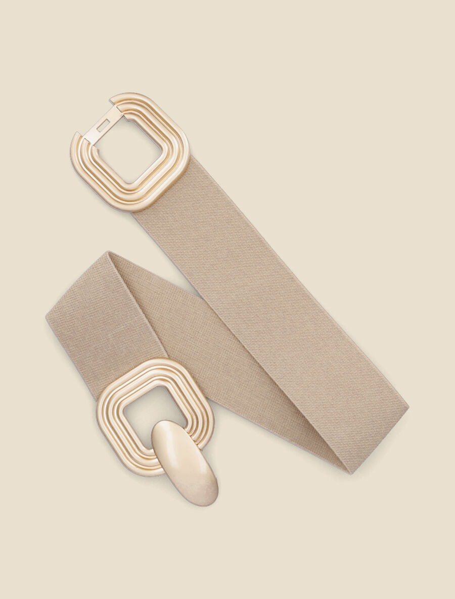 Ceinture élastiquée à boucle carrées en métal brossé - Taupe - 1
