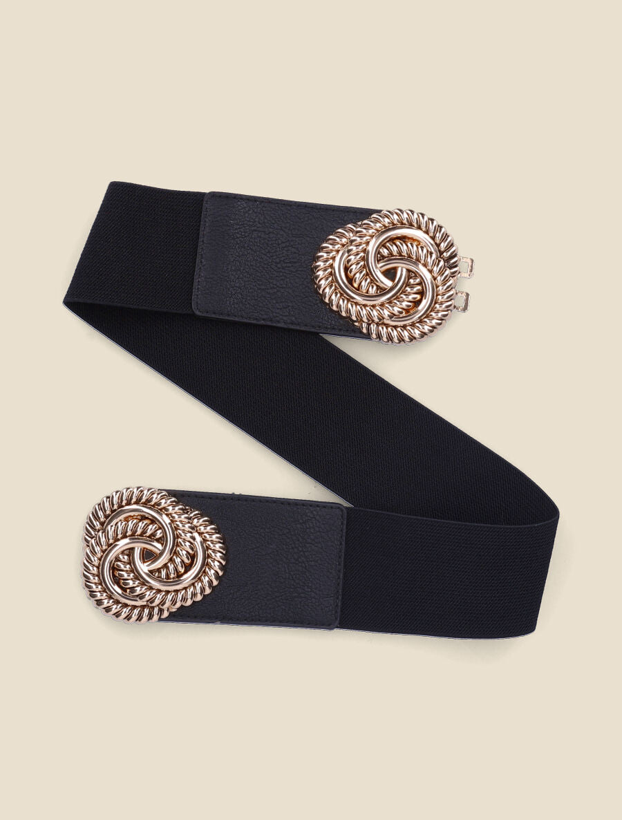 Ceinture à boucle style anneaux entrelacés - Noir/or - 1
