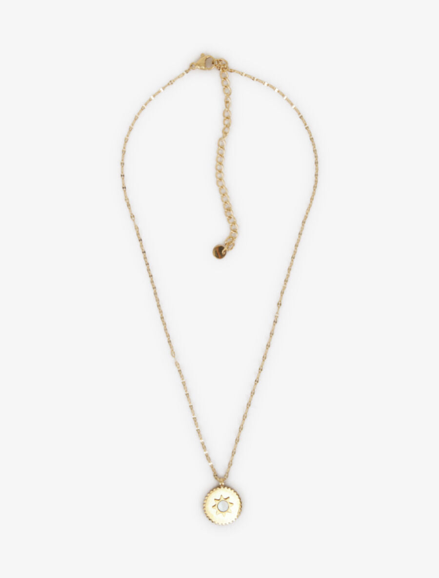Collier à pendentif rond motif soleil orné d&