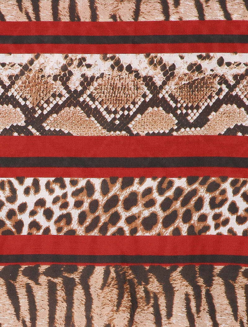 Foulard à rayures contrastantes et imprimé animal - Rouge - 2