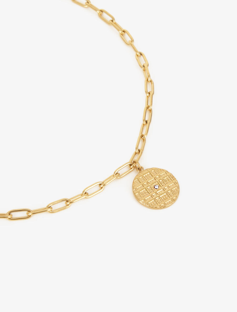 Collier en maille ras de cou à pendentif rond orné d&