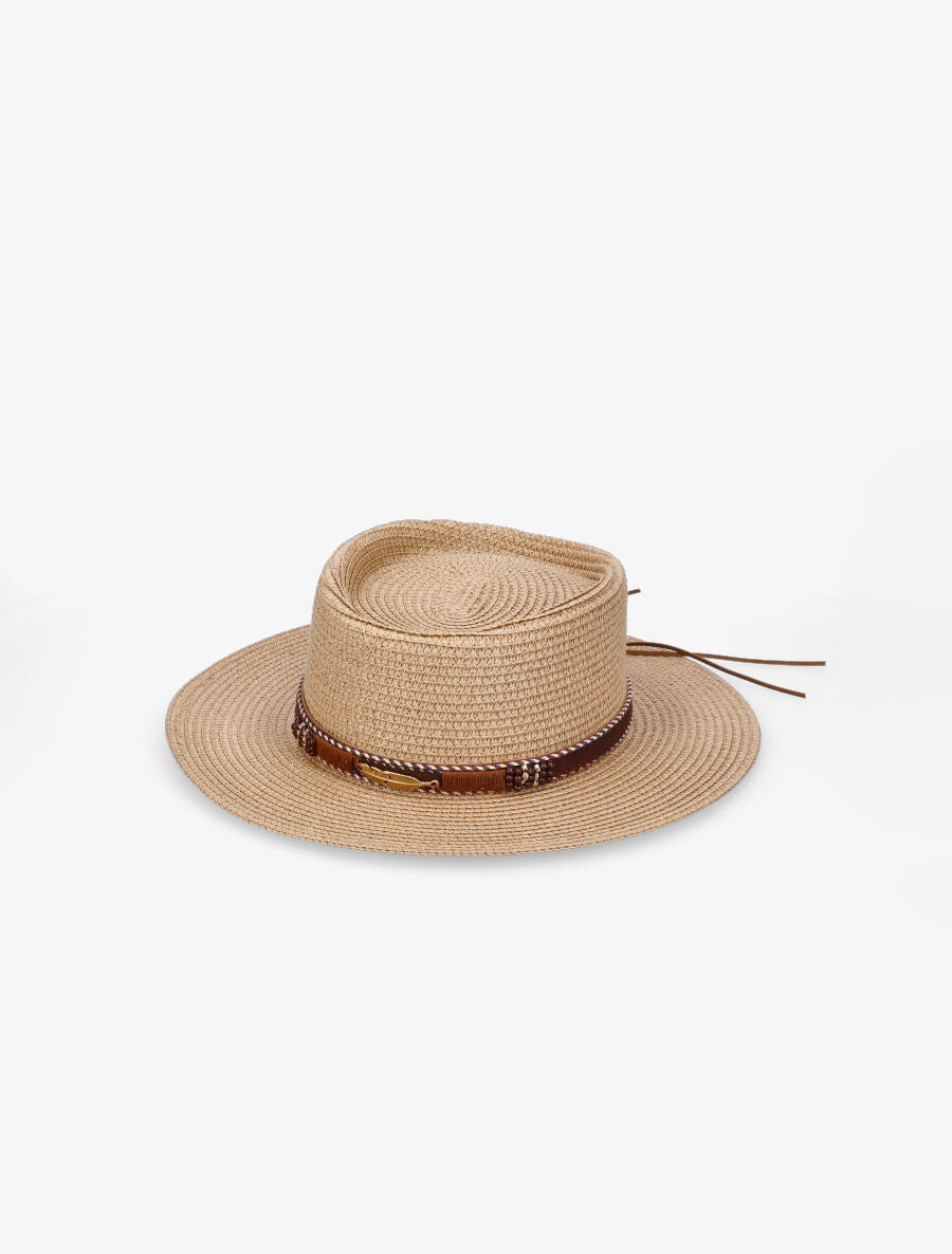 Canotier à galon en simili style aztèque - Sable - 3