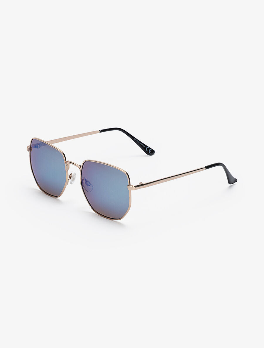 Lunettes de soleil hexagonales arrondis - Doré/bleu - 1