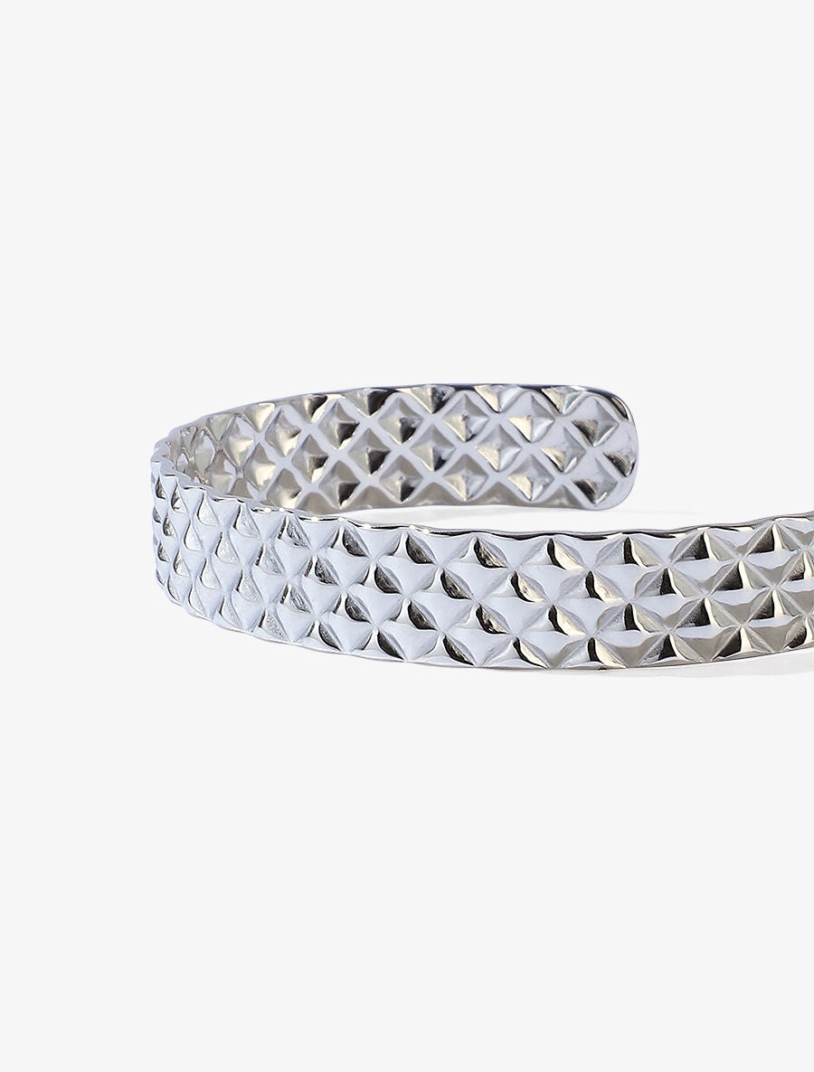 Jonc ouvert gravé multi-losanges - Argent - 2