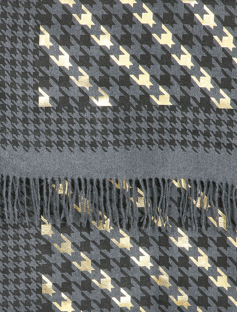 Echarpe à imprimé pied de poule irisé et bords à franges - Gris foncé - 2