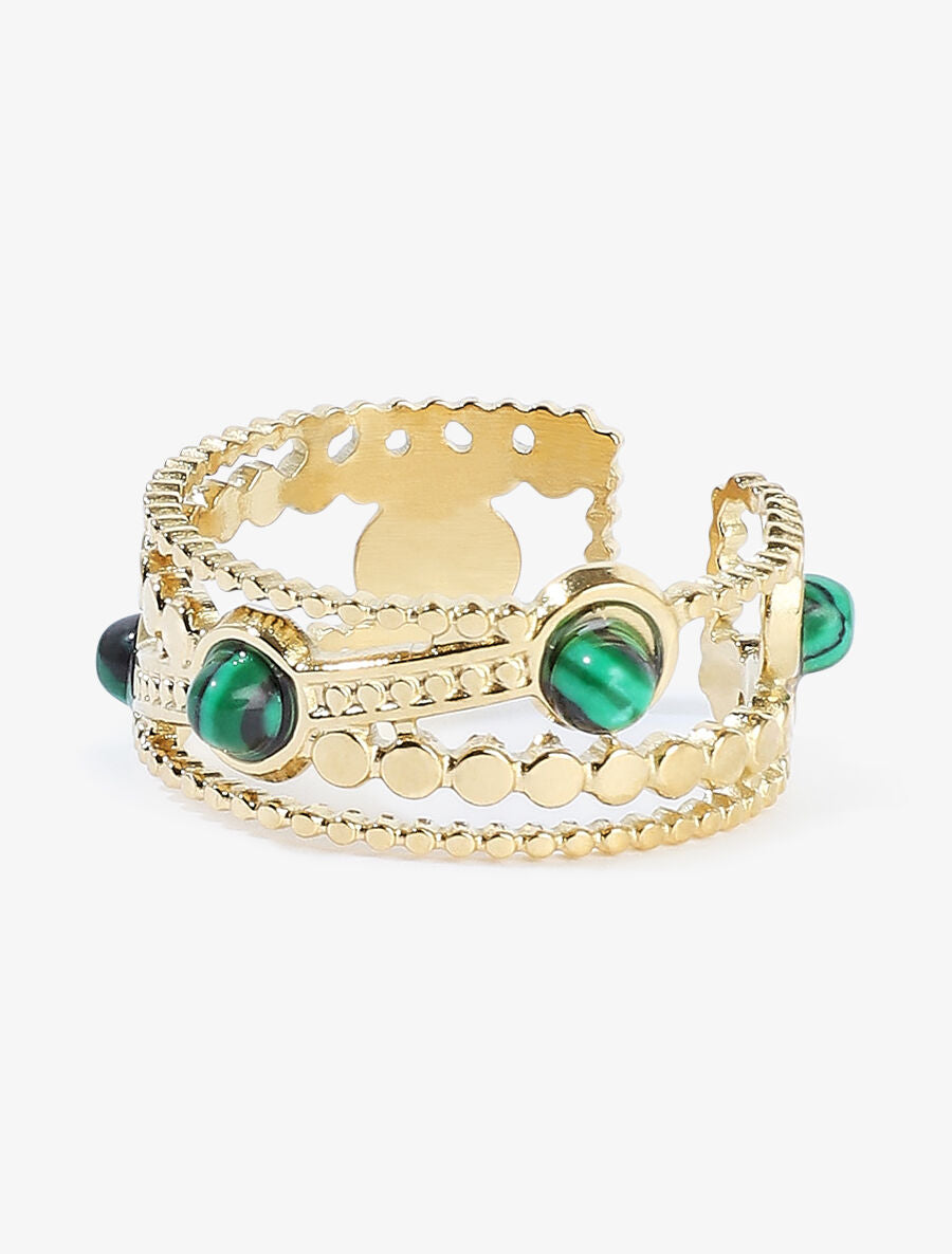 Bague multi-rangs et pierres vertes - Or - 2