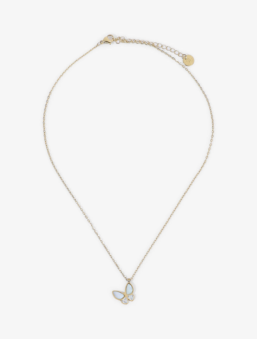 Collier à pendentif papillon orné de pierres nacrées et de zircons - Or - 3