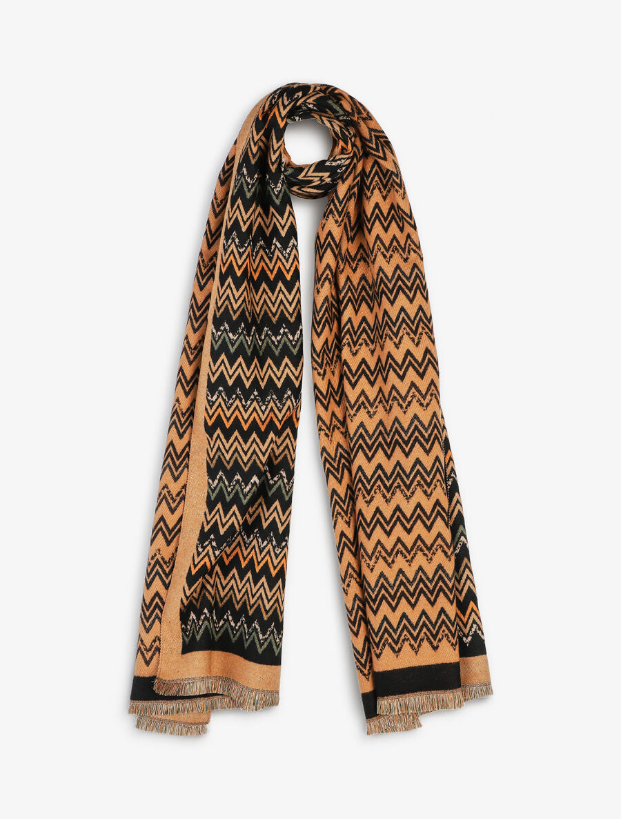 Echarpe en laine mélangée à imprimé zigzag - Camel - 4