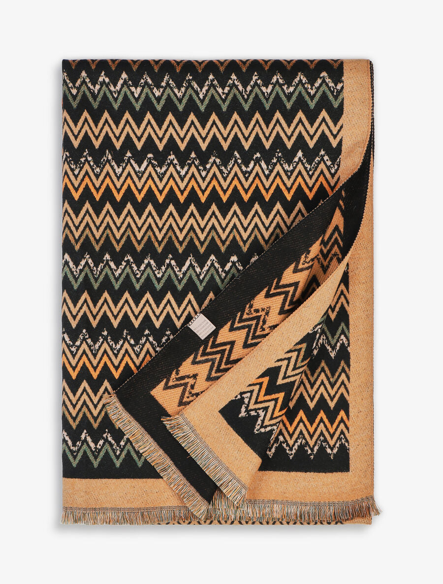 Echarpe en laine mélangée à imprimé zigzag - Camel - 2