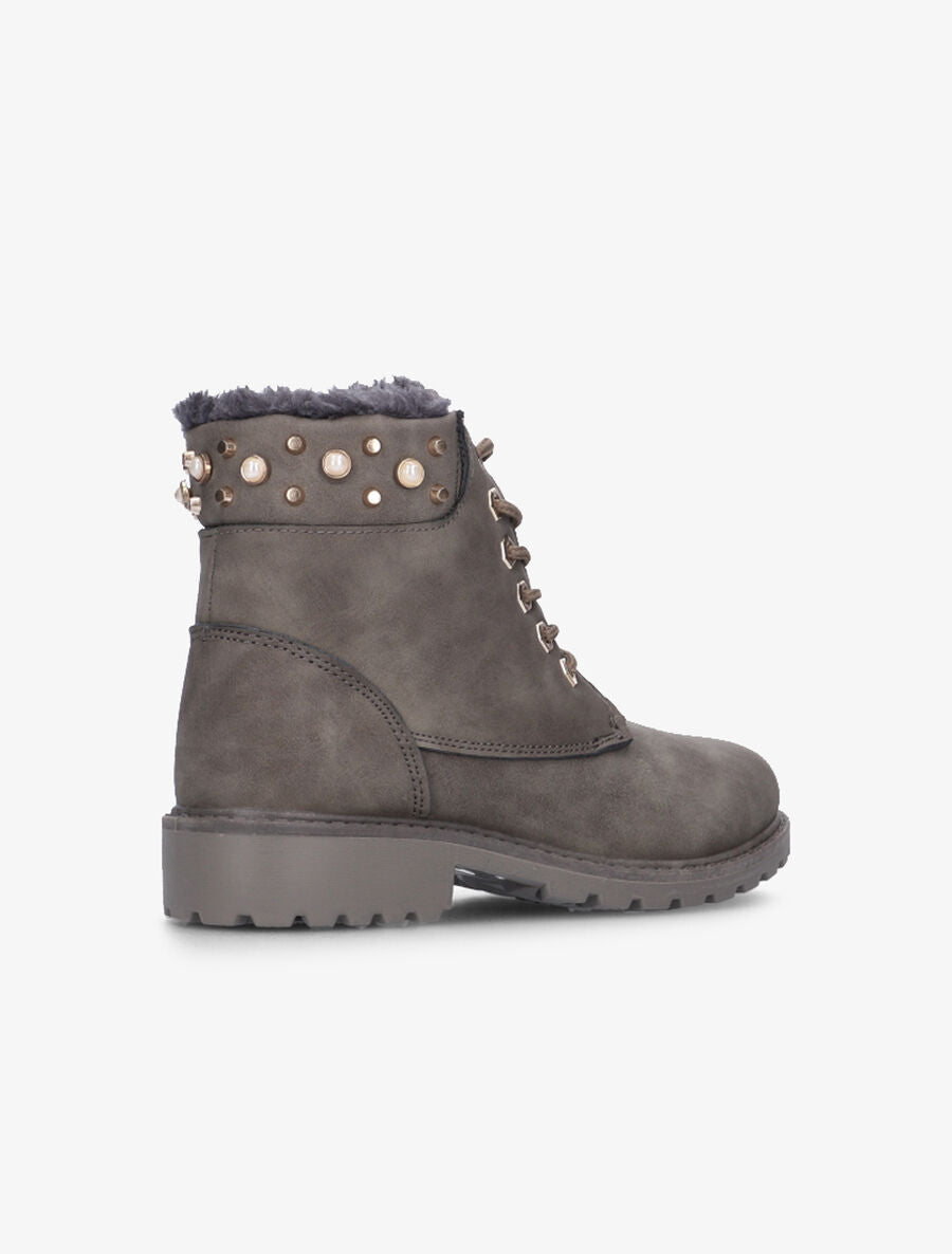 Boots fourrées à chevilles ornées - Gris - 4