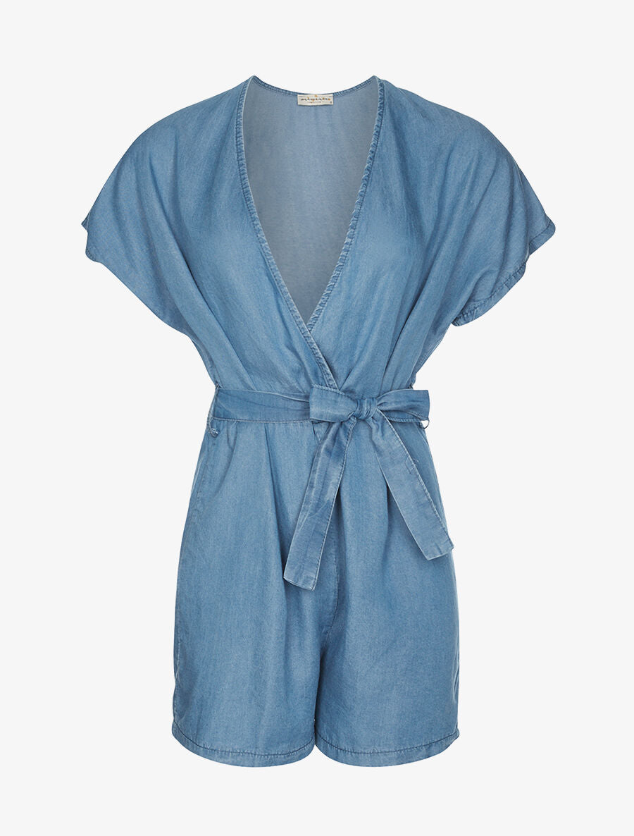 Combishort en jean coeur-croisé - denim - 1