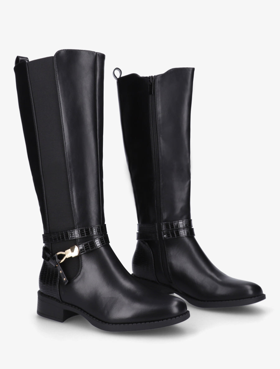 Bottes élastiquées à contrefort en croco - Noir - 4