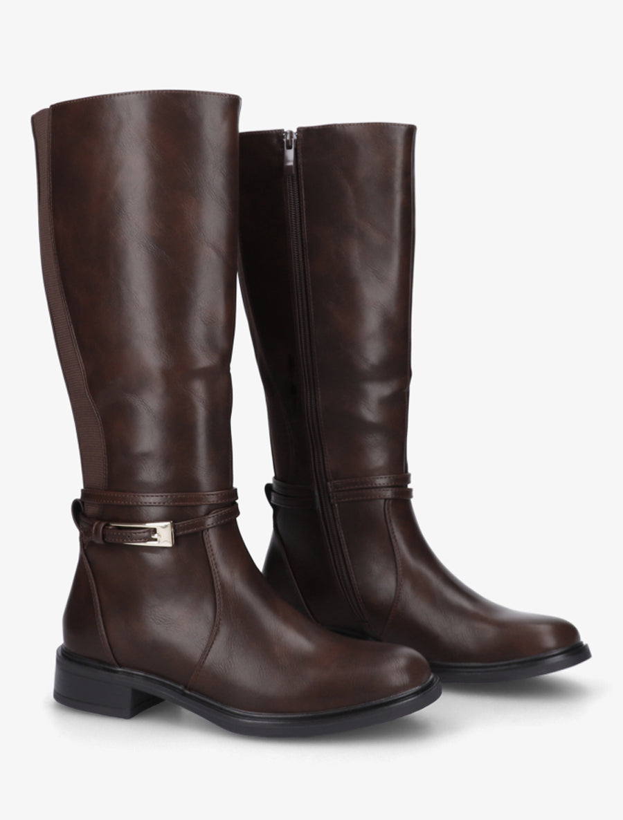 Bottes en simili à boucle rectangulaire - Marron - 4