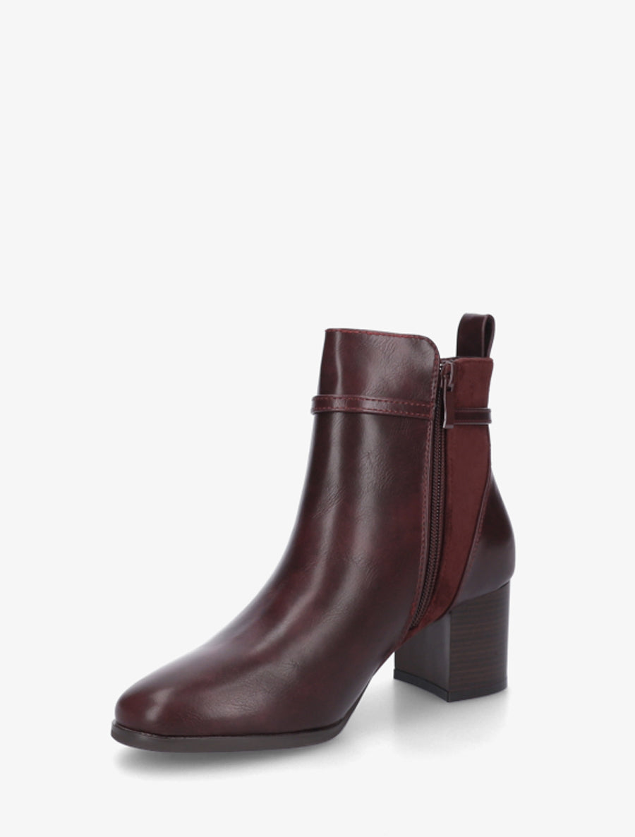 Bottines bimatière avec sangles - Lie de vin - 3
